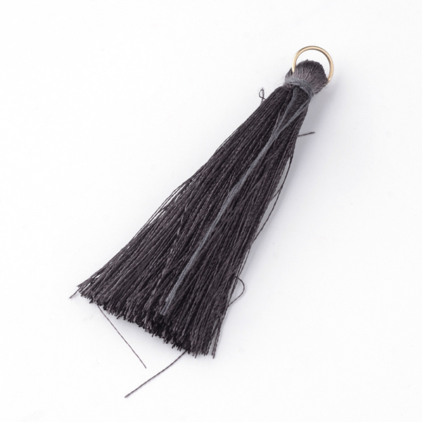 

PandaHall Nylon Thread Tassel Pendants Decoration, with Brass Findings, Golden, Gray, 35x7mm, Hole: 7mm Nylon Gray