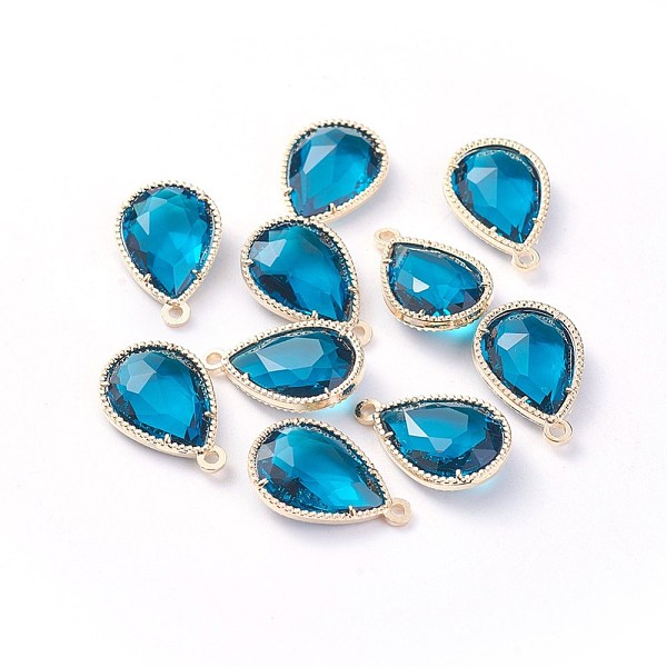 

PandaHall Glass Pendants, with Eco-Friendly Alloy Open Back Berzel Findings, Faceted, teardrop, Light Gold, Steel Blue, 18x12x5mm, Hole...