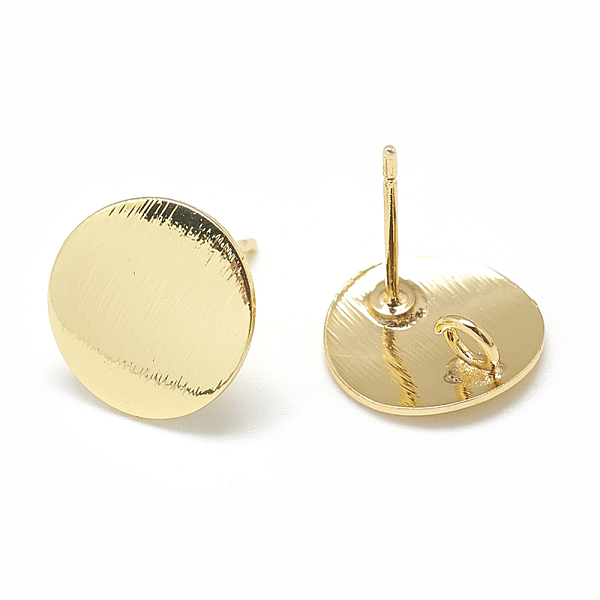 

PandaHall Brass Stud Earring Findings, with Loop, Flat Round, Real 18K Gold Plated, 12mm, Hole: 2.5mm, Pin: 0.8mm Brass Flat Round