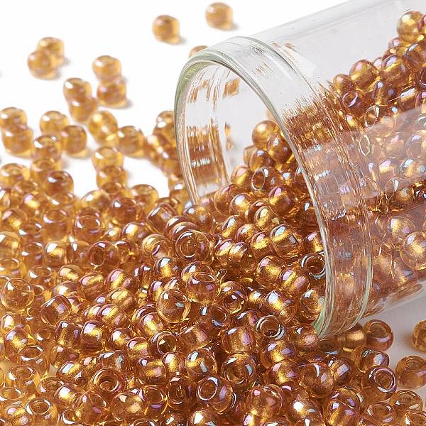 

PandaHall TOHO Round Seed Beads, Japanese Seed Beads, (1853) Transparent AB Honey Comb, 8/0, 3mm, Hole: 1mm, about 222pcs/10g Glass Brown