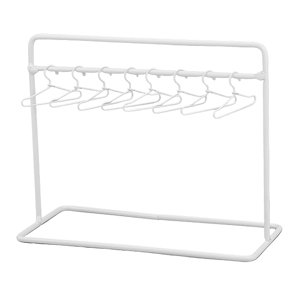 PandaHall SUPERFINDINGS Iron Doll Clothes Rack Hangers Set 150x70x120mm White Mini Metal Clothing Rack with 10Pcs Tiny Doll Dress Outfit...