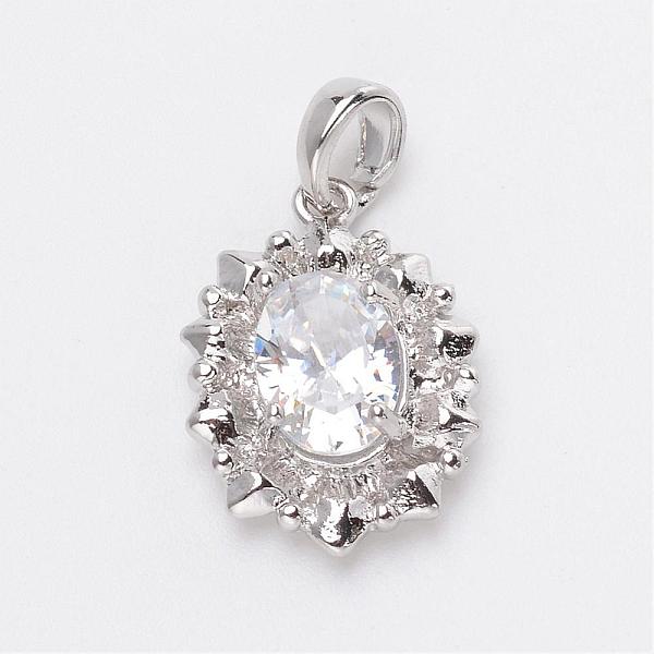 

PandaHall Flower Brass Cubic Zirconia Pendants, Platinum, 17x12x4.5mm, Hole: 3x4mm Brass+Cubic Zirconia Flower