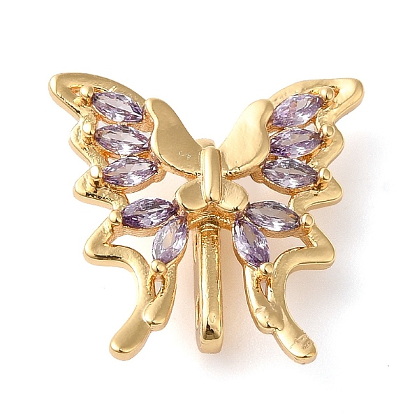 

PandaHall 3 Hole Brass Micro Pave Cubic Zirconia Multi-strand Links, Butterfly, Real 18K Gold Plated, Lilac, 16x16x6mm, Hole: 1.6mm..., Purple