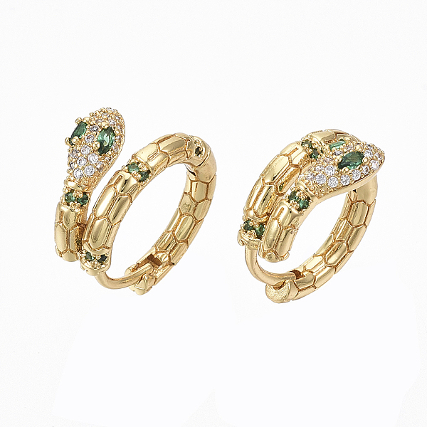 

PandaHall Brass Micro Pave Clear Cubic Zirconia Huggie Hoop Earrings, Snake, Nickel Free, Real 18K Gold Plated, Light Green, 18x3~9mm, Pin...
