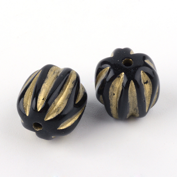 

PandaHall Oval Plating Acrylic Beads, Golden Metal Enlaced, Black, 13x12mm, Hole: 1.5mm Acrylic Oval Black