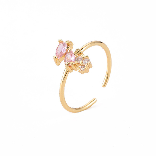 

PandaHall Brass Micro Pave Cubic Zirconia Cuff Rings, Open Rings, Cadmium Free & Nickel Free & Lead Free, Teardrop, Pink, Real 16K Gold...