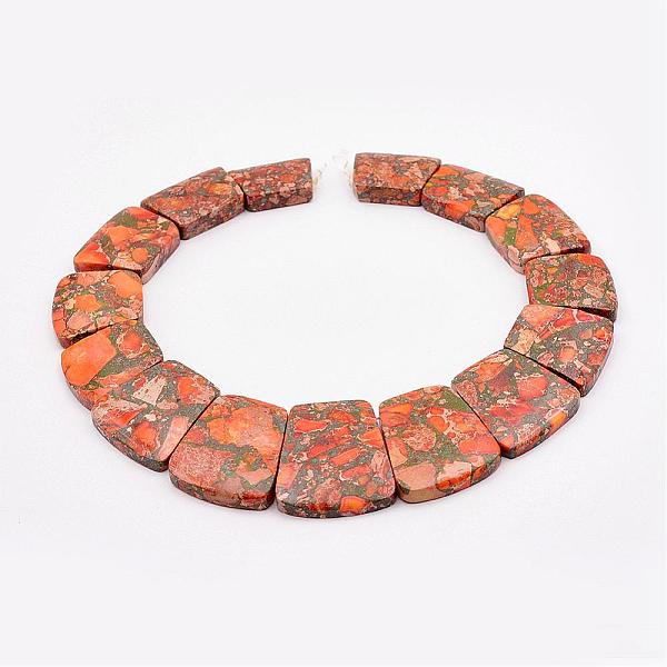

PandaHall Towanite and Imperial Jasper Graduated Beads Strands, Dyed, Trapezoid, Dark Orange, 16~34x23~28x5~6mm, Hole: 1mm, about...