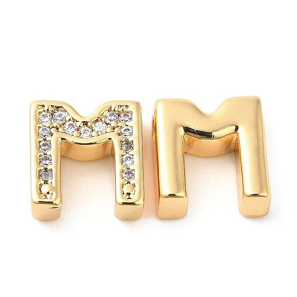 

PandaHall Brass Micro Pave Cubic Zirconia Beads, Real 18K Gold Plated, Letter M, 8.5x8x3.5mm, Hole: 1.2mm Brass+Cubic Zirconia Letter M..., Clear