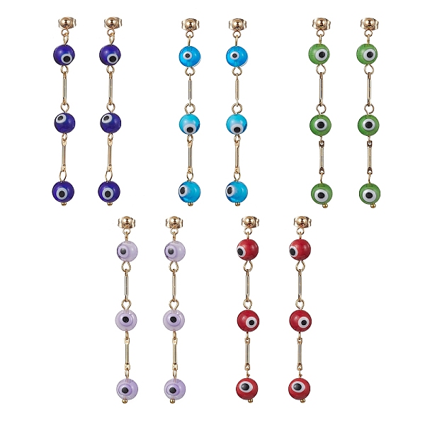 

PandaHall Evil Eye Lampwork Dangle Stud Earrings, Golden 304 Stainless Steel Tassel Earrings, Mixed Color, 66~67x7.5~8mm Lampwork Evil Eye..., Multicolor