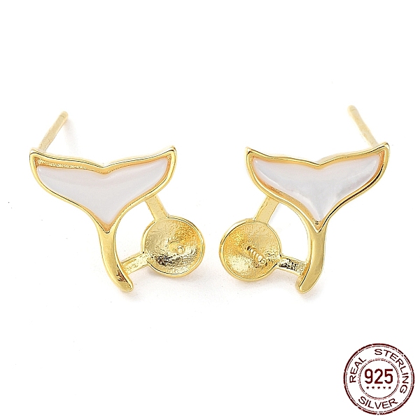 

PandaHall 925 Sterling Silver Stud Earring Findings, with Shell & S925 Stamp, for Half Drilled Pearl Beads, Fishtail, Real 18K Gold Plated...