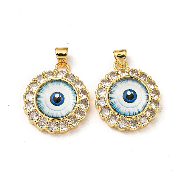 

PandaHall Real 18K Gold Plated Brass Pendants, with Glass and Acrylic, Flat Round with Evil Eye Charms, Light Blue, 23.5x20x7mm, Hole...