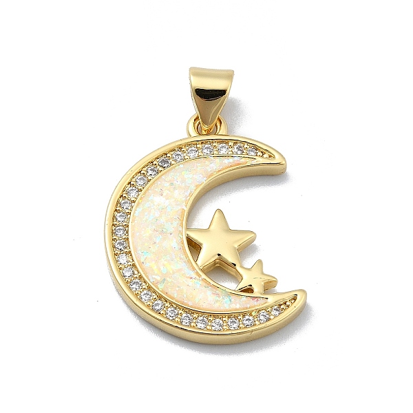 

PandaHall Brass Micro Pave Clear Cubic Zirconia Pendants, with Sythetic Opal, Real 18K Gold Plated, Moon, Star, 22.5x17x3mm, Hole: 4x3.5mm...
