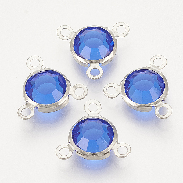 

PandaHall Glass Charms, with 304 Stainless Steel Finding, Flat Round, Faceted, Stainless Steel Color, Blue, 12x13x4mm, Hole: 1.5mm Stainless...