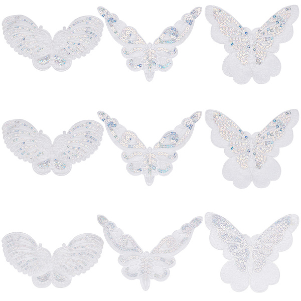 PandaHall GORGECRAFT 18PCS 3 Styles White Lace Butterfly Patch Sequin Butterflies Patches Gauze Embroidery Ornaments Lace Sequins Sew on...