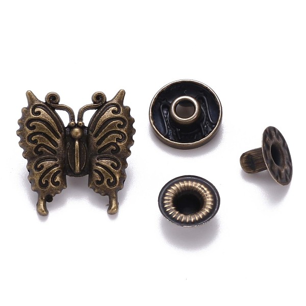 

PandaHall Brass Snap Buttons, Alloy Cap, Garment Buttons, Cadmium Free & Lead Free, Butterfly Shape, Antique Bronze, Cap: 20x19mm, Pin: 3mm...