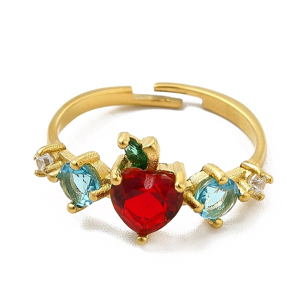 

PandaHall Colorful Cubic Zirconia & Rhinestones Apple Adjustable Ring, 201 Stainless Steel Jewelry for Women, Golden, Inner Diameter: 16mm...