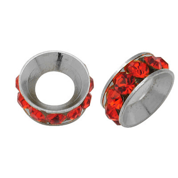 

PandaHall Brass Rhinestone Spacer Beads, Grade A, Rondelle, Platinum Metal Color, Light Siam, 7x3.3mm, Hole: 3.5mm Brass+Rhinestone Rondelle..., Red