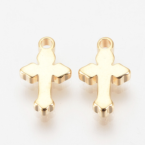 

PandaHall Brass Charms, Nickel Free, Real 18K Gold Plated, Cross, 12x7x2mm, Hole: 1mm Brass Cross