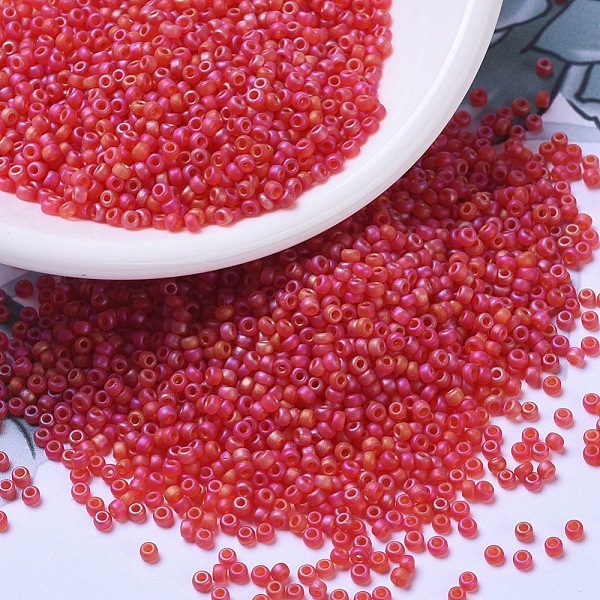 

PandaHall MIYUKI Round Rocailles Beads, Japanese Seed Beads, 11/0, (RR140FR) Matte Transparent Red Orange AB, 2x1.3mm, Hole: 0.8mm, about...