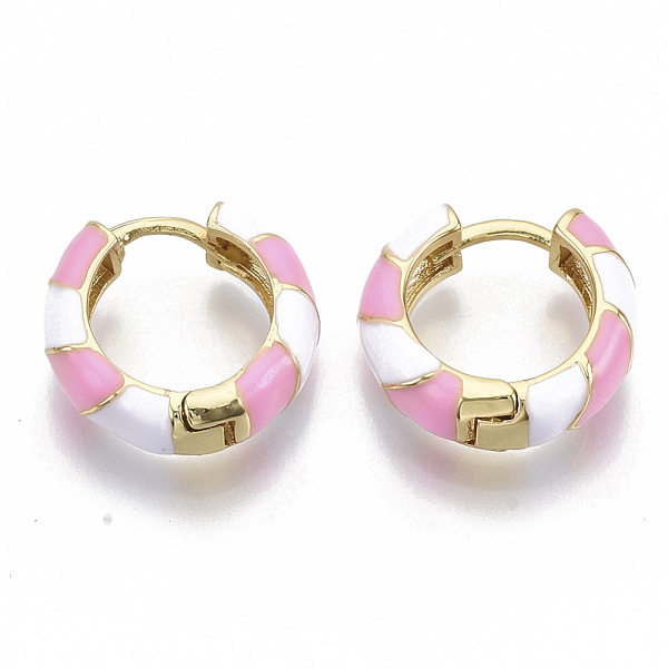 

PandaHall Brass Huggie Hoop Earrings, with Two Tone Enamel, Real 18K Gold Plated, Pearl Pink, 16x16.5x5mm, Pin: 1x1mm Brass Pink