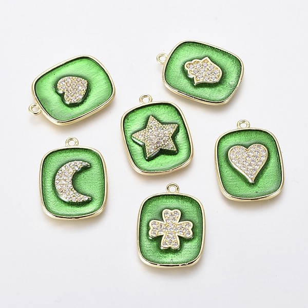 

PandaHall Brass Micro Pave Clear Cubic Zirconia Pendants, with Green Enamel, Rectangle, Golden, 21.5x16x2mm, Hole: 1.4mm Brass+Cubic...
