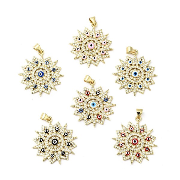 

PandaHall Rack Plating Brass Micro Pave Clear Cubic Zirconia Pendants, with Enamel, Cadmium Free & Lead Free, Real 18K Gold Plated, Flower..., Multicolor