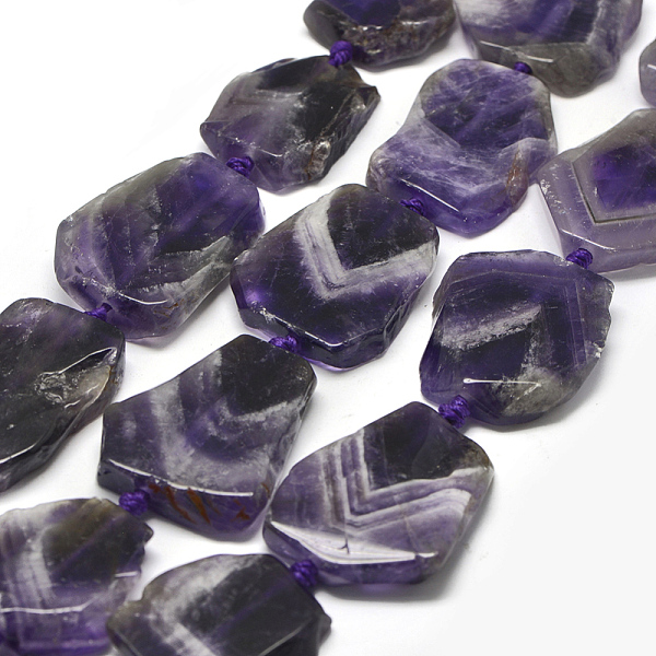 

PandaHall Natural Amethyst Beads Strands, Flat Slab Beads, Nuggets, 29~42x25~34x6~8mm, Hole: 2mm, about 9~10pcs/strand, 15.7 inch(40cm)...