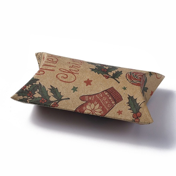 

PandaHall Paper Pillow Boxes, Candy Gift Boxes, for Wedding Favors Baby Shower Birthday Party Supplies, BurlyWood, Christmas Themed Pattern..., Orange