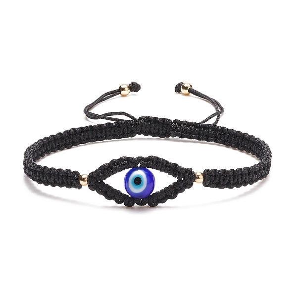 

PandaHall Lampwork Evil Eye Braided Bead Bracelet, Adjustable Bracelet for Women, Black, Inner Diameter: 2-1/8~3-3/8 inch(5.5~8.7cm)...
