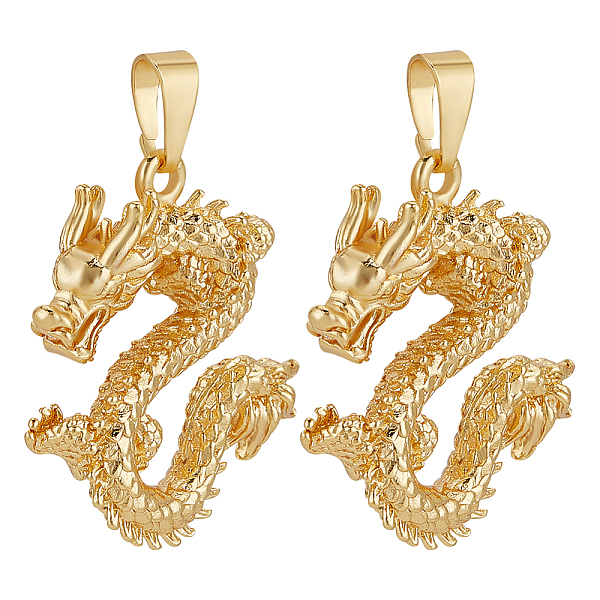 

PandaHall Brass Pendants, Dragon Charm, Golden, 31x26x7mm, Hole: 8.5x4mm Brass Dragon
