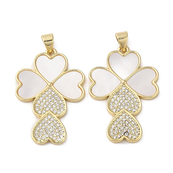 

PandaHall Brass Micro Pave Cubic Zirconia Pendants, with Shell, Clover, Real 18K Gold Plated, 31.5x21x2mm, Hole: 4x3.5mm Brass+Cubic..., White