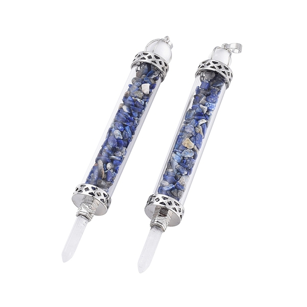 

PandaHall Natural Lapis Lazuli Big Pendants, Dowsing Pendulum Pendants Making, with Quartz Crystal Round Beads, Glass and Brass Findings..., Blue