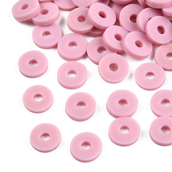 

PandaHall Handmade Polymer Clay Beads, Disc/Flat Round, Heishi Beads, Flamingo, 6x1mm, Hole: 2mm, about 23500pcs/1000g Polymer Clay Disc..., Pink