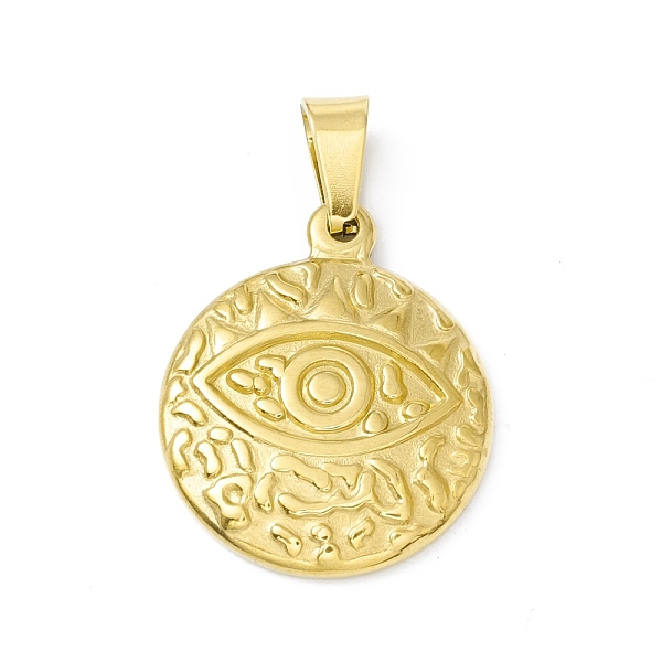 

PandaHall Vacuum Plating 304 Stainless Steel Pendants, Textured, Flat Round with Eye, Golden, 23x19x3mm, Hole: 6.5x3mm 304 Stainless Steel...