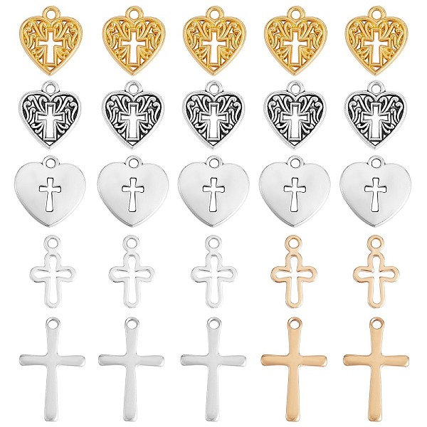 

PandaHall DIY Pendant Jewelry Making Finding Kit, Including 70Pcs 7 Style Brass & Alloy & 304 Stainless Steel Pendants, Heart & Cross, Mixed...
