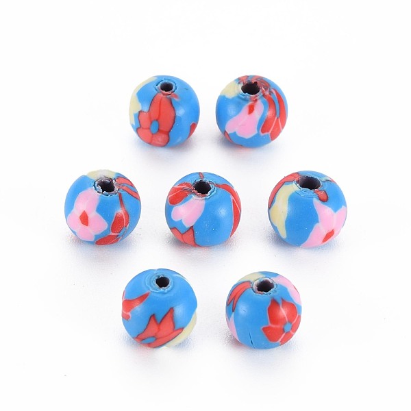 PandaHall Handmade Polymer Clay Beads, for DIY Jewelry Crafts Supplies, Round, Crimson, 8~9x8mm, Hole: 1.8mm Polymer Clay Round Pink