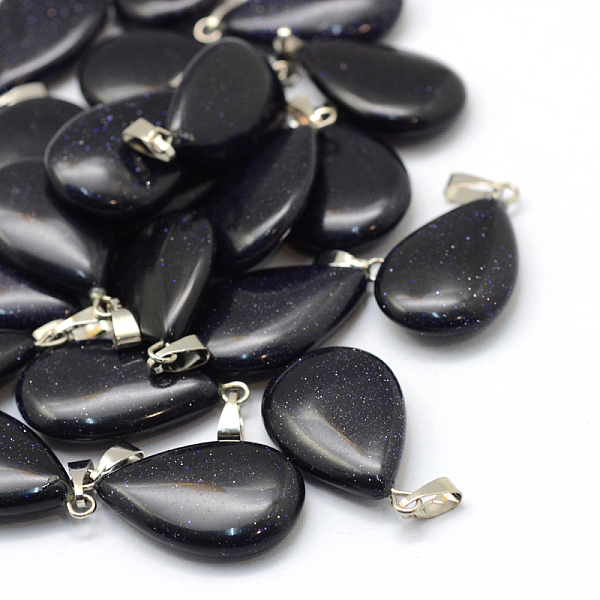 

PandaHall Teardrop Synthetic Blue Goldstone Pendants, with Platinum Tone Brass Findings, 25~29x16~17x5~6mm, Hole: 2x7mm Blue Goldstone...