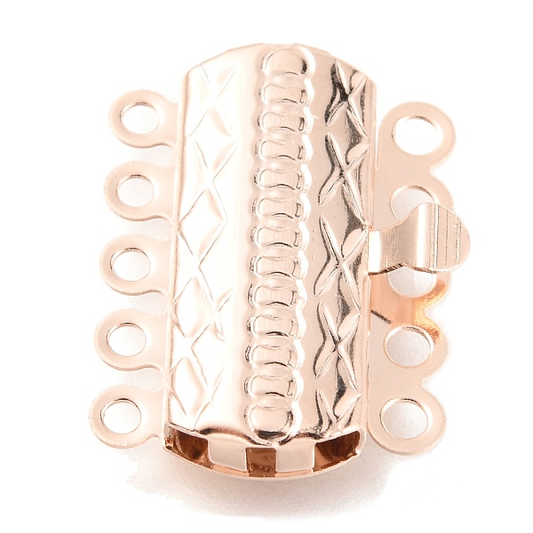 

PandaHall 304 Stainless Steel Box Clasps, Multi-Strand Clasps, 5-Strands, 10-Holes, Rectangle with Flower, Rose Gold, 19.5x14x3mm, Hole...