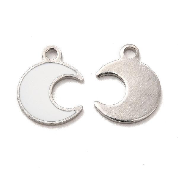 

PandaHall 304 Stainless Steel Enamel Pendants, Moon Charm, Stainless Steel Color, 12.5x10x1mm, Hole: 1.6mm Stainless Steel+Enamel Moon White