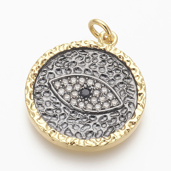 

PandaHall Brass Micro Pave Cubic Zirconia Pendants, Lead Free & Cadmium Free & Nickel Free, Flat Round with Eye, Clear, Gunmetal & Golden...
