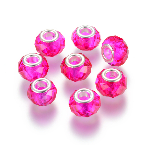 

PandaHall Handmade Glass European Beads, Large Hole Beads, Silver Color Brass Core, Magenta, 14x8mm, Hole: 5mm Glass+Brass Core Rondelle..., Pink