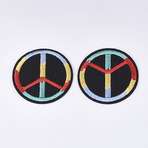 PandaHall Computerized Embroidery Cloth Iron on/Sew on Patches, Appliques, Costume Accessories, Peace Sign, Colorful, 60x1mm Cloth Peace...