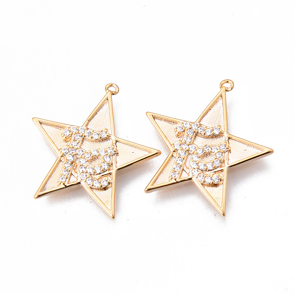 

PandaHall Brass Micro Pave Clear Cubic Zirconia Faith Pendants, Nickel Free, Star with Word Fe, Real 18K Gold Plated, 21x21x2mm, Hole: 0.7mm...
