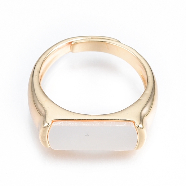 

PandaHall Natural Shell Rectangle Adjustable Ring, Brass Signet Ring for Women, Nickel Free, Real 18K Gold Plated, US Size 6(16.5mm)..., White