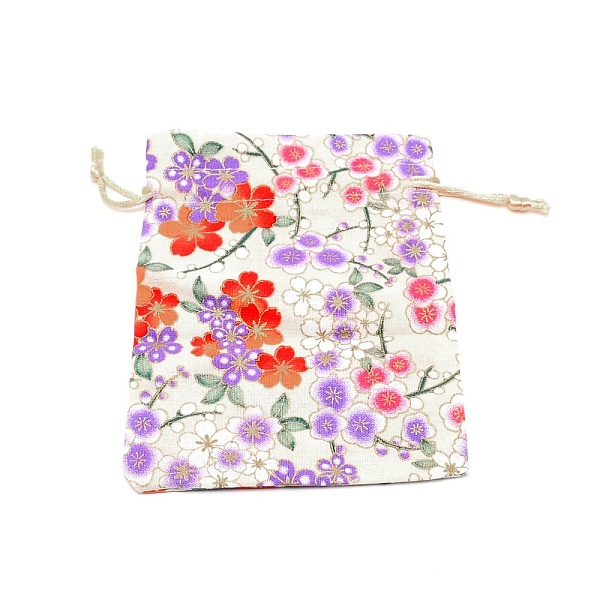 

PandaHall Cotton and Linen Cloth Packing Pouches, Drawstring Bag, Rectangle with Sakura Pattern, Old Lace, 14x10x0.3cm Cloth Flower