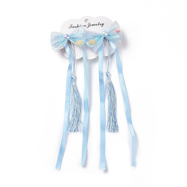 

PandaHall Bowknot Long Ribbon Alligator Hair Clip, with Random Color Tassels, Hanfu Hair Accessories for Teens Girls Gifts, Light Sky Blue...