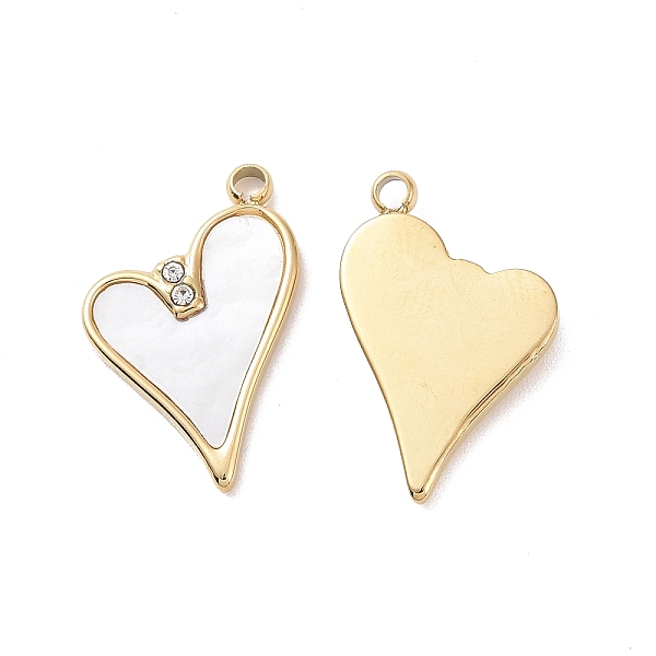 

PandaHall Natural White Shell Pendants, with Ion Plating(IP) 304 Stainless Steel Pave Clear Cubic Zirconia Findings, Heart Charm, Real 18K...