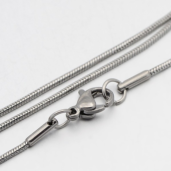 

PandaHall 304 Stainless Steel Snake Chain Necklaces, with Lobster Claw Clasps, Stainless Steel Color, 17.9 inch(45.5cm), 1mm 304 Stainless...