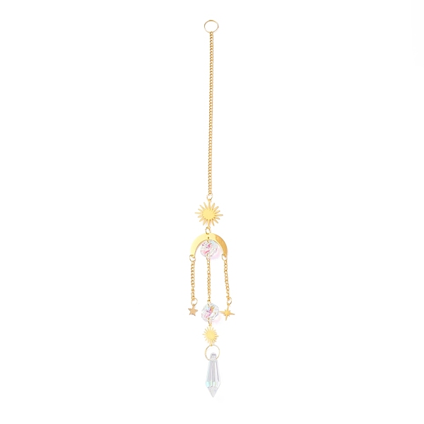 

PandaHall Hanging Crystal Aurora Wind Chimes, with Prismatic Pendant and Moon & Sun Iron Link, for Home Window Chandelier Decoration, Golden...
