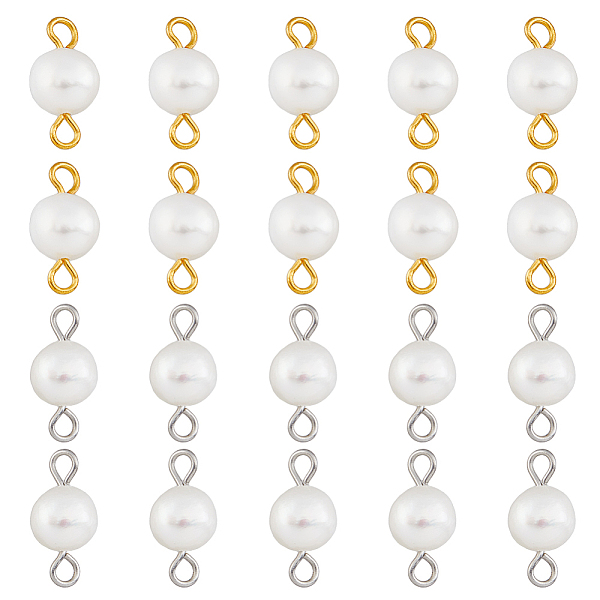 

PandaHall 40Pcs 2 Colors Natural Freshwater Pearl Connector Charms, Potato Links, with Metal Double Loops, Platinum & Golden...